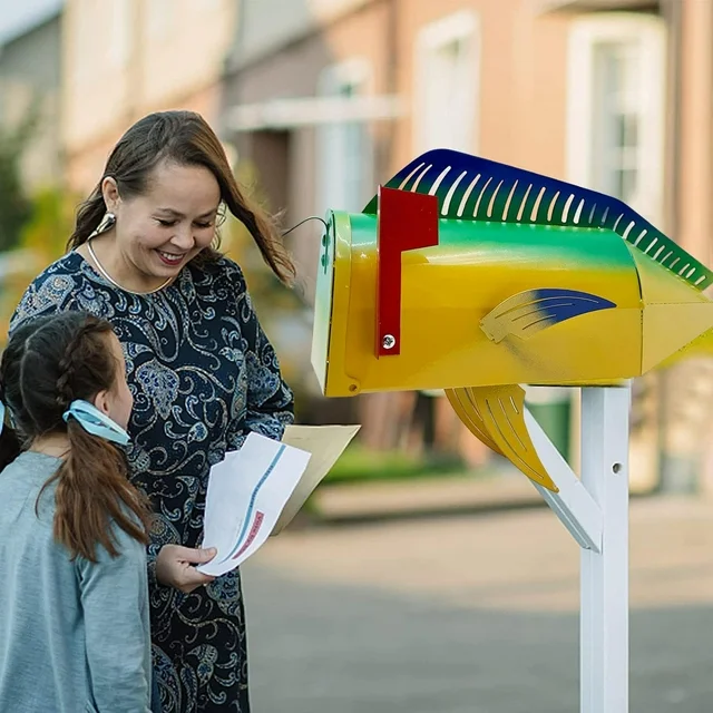 Fish Mailbox for Outside of Residential Home, Rural Mailbox Constructed of Metal with a Plastic Overmold, UV Resistant