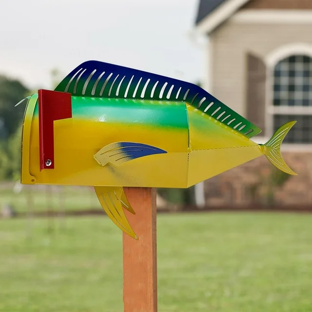 Fish Mailbox for Outside of Residential Home, Rural Mailbox Constructed of Metal with a Plastic Overmold, UV Resistant