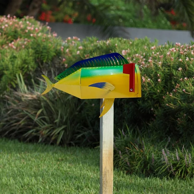 Fish Mailbox for Outside of Residential Home, Rural Mailbox Constructed of Metal with a Plastic Overmold, UV Resistant