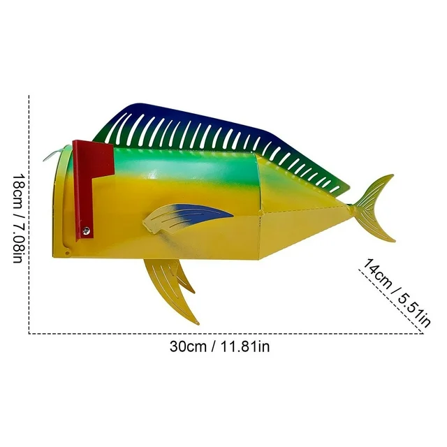 Fish Mailbox for Outside of Residential Home, Rural Mailbox Constructed of Metal with a Plastic Overmold, UV Resistant