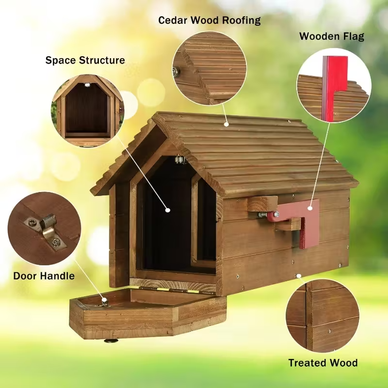 Outdoor Cedar Mailbox-Heavy Duty Cedar Wood, Decorative House